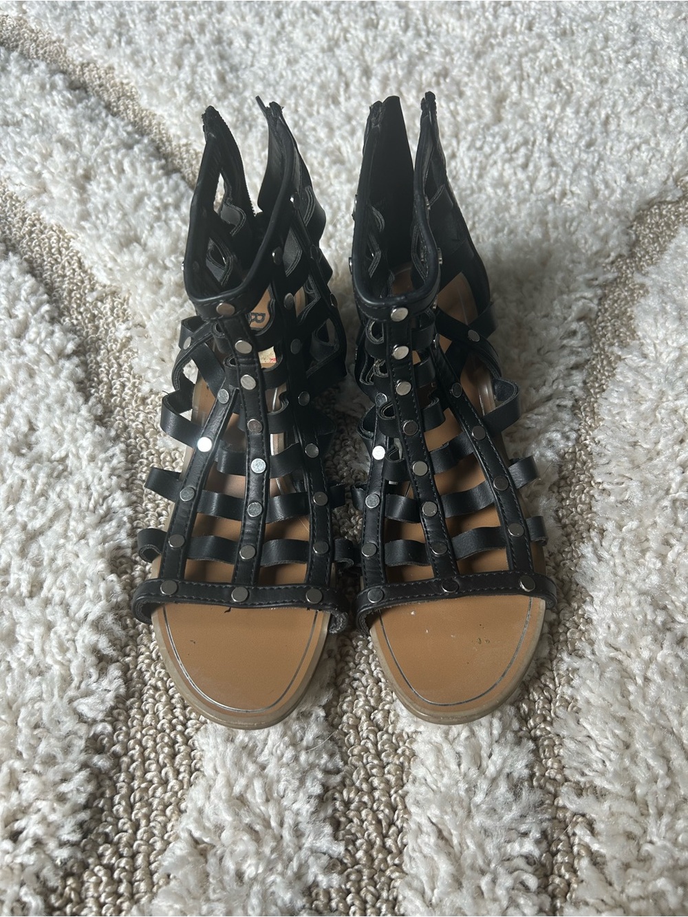 Report Black Studded Cage Gladiator Sandals - Women